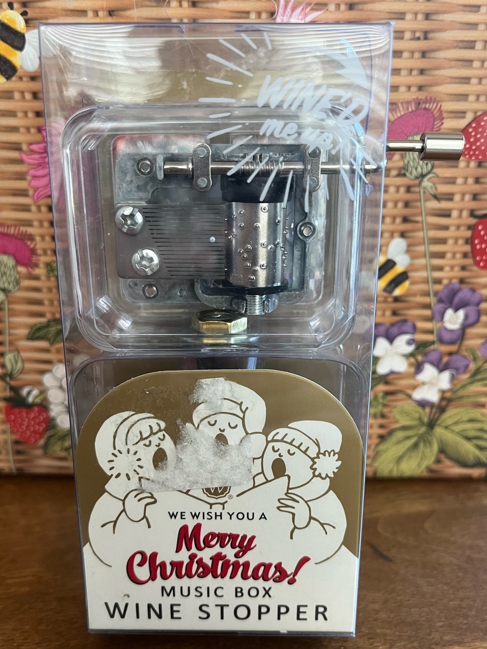 Merry Christmas Music Box Wine Stopper - Plays We Wish U A Merry Christmas NEW